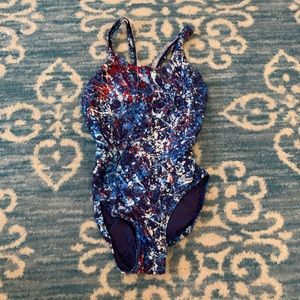 Red white and blue splatter speedo swimsuit
